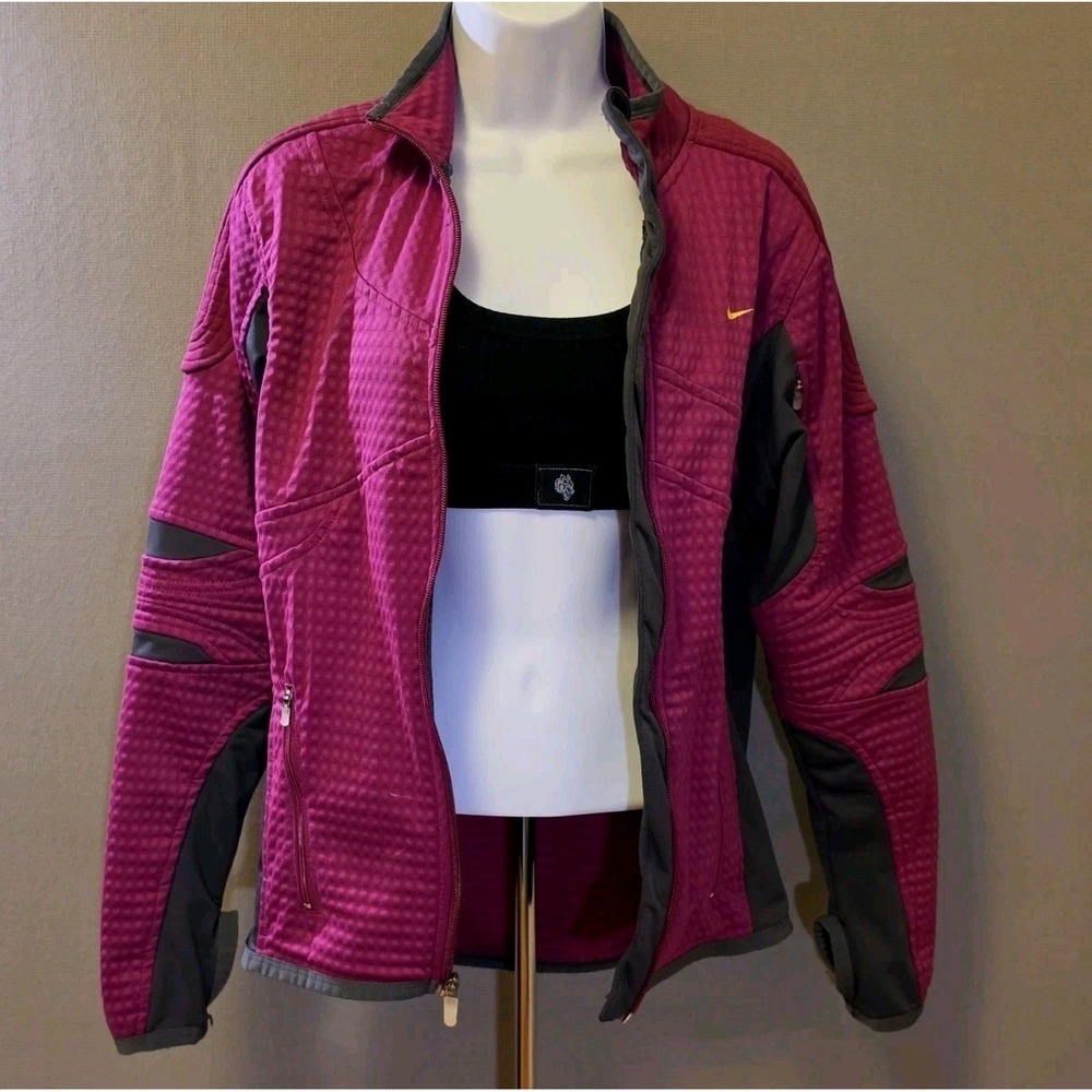 Nike Sphere Thermal Jacket Women's M Full Zip Running Pink Gray Thumbholes EUC